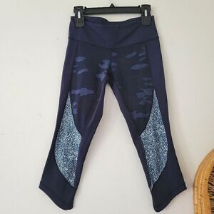 Lululemon Sashiko Wunder Under Crop Pants 6 Navy Blue Camo